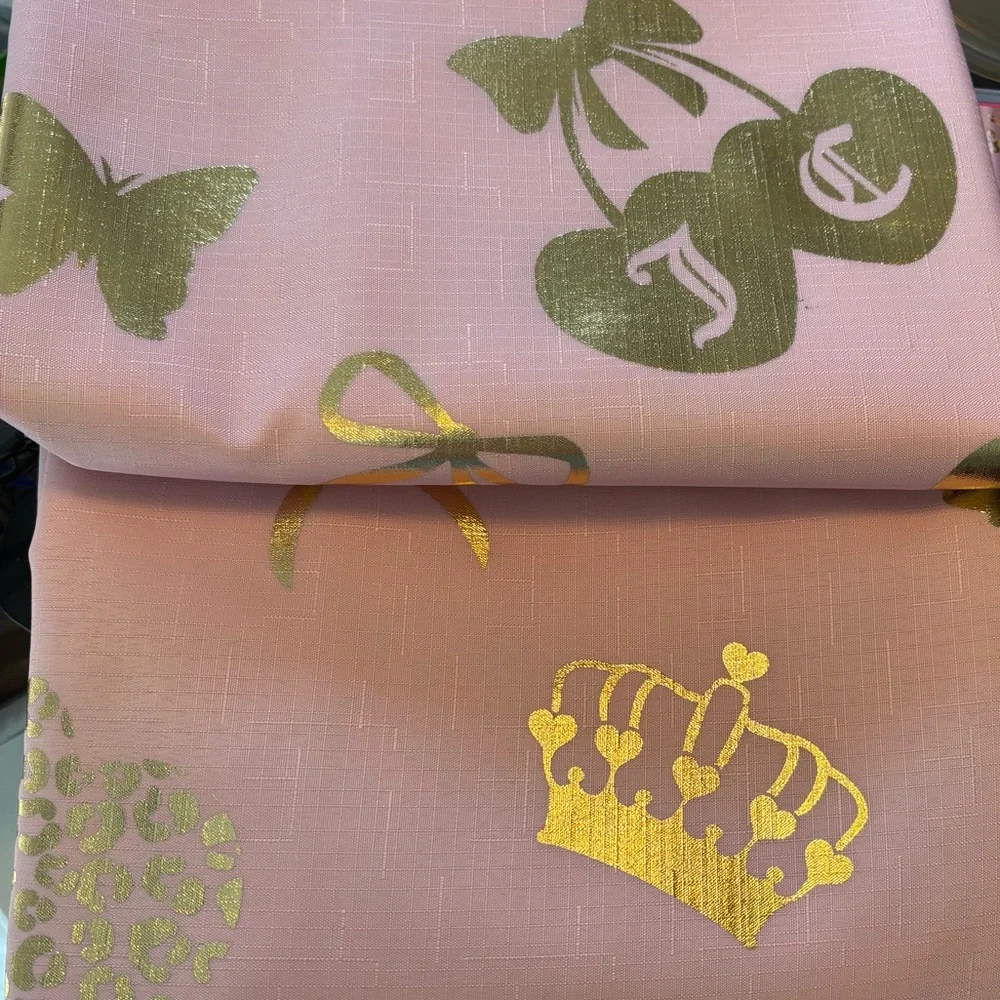 JUICY COUTURE Blush Pink & Metallic Gold Fabric Shower/Bathtub Shower Curtain